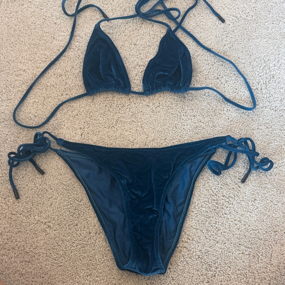 Velvet Blue Triangl Bikini Set